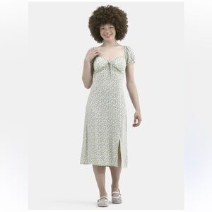 Y2K Milkmaid Dress Medium 8-10 Dainty Floral Coquette Puff Sleeve Midi Yellow